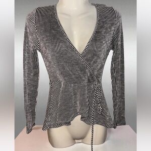 Caution To The Wind Black and White Wrap Blouse